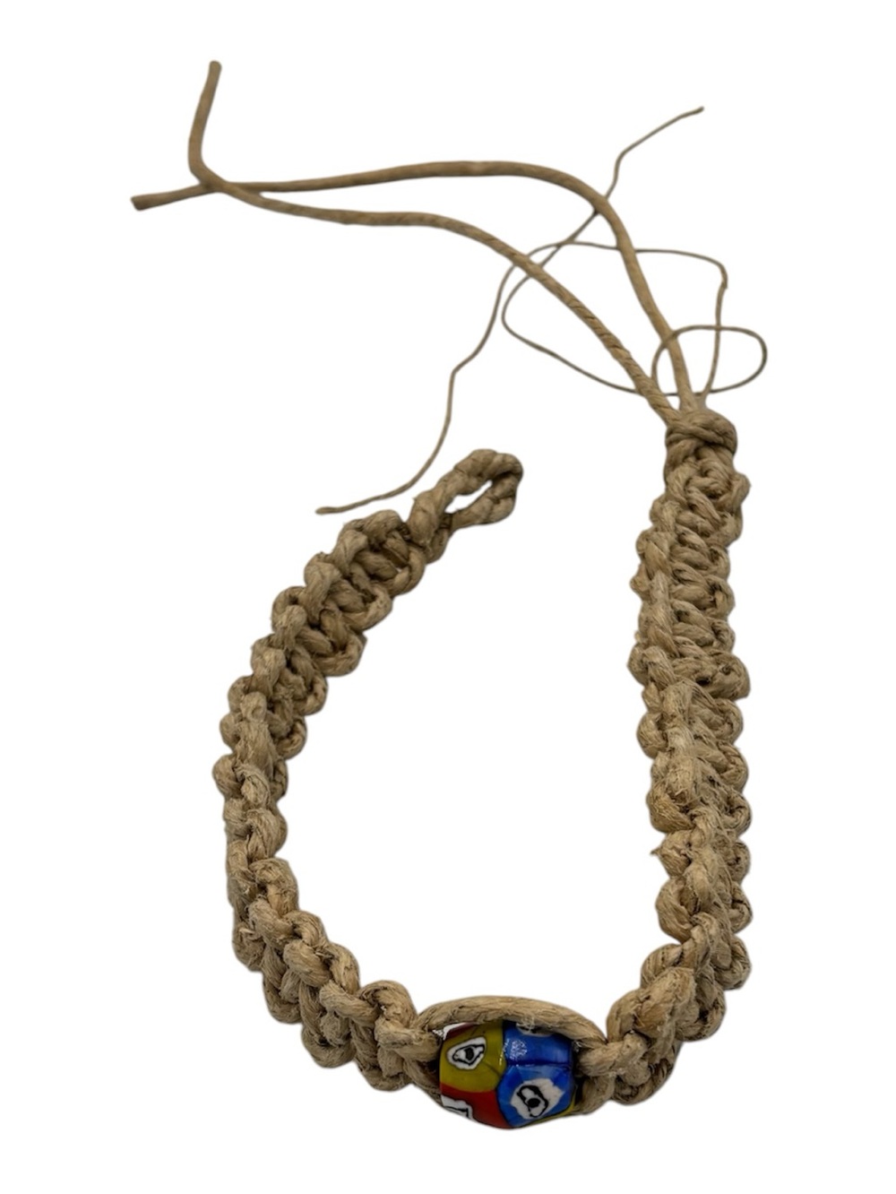 15.5” Handmade Thick Hemp 6.5” Adjustable Necklace W/ Glass Pendant